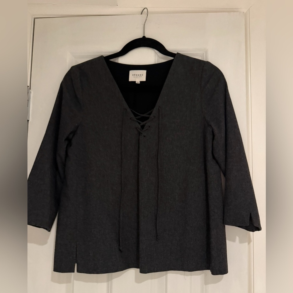 Sezane, mid sleeve, lining, visco / wool, dark grey, 36